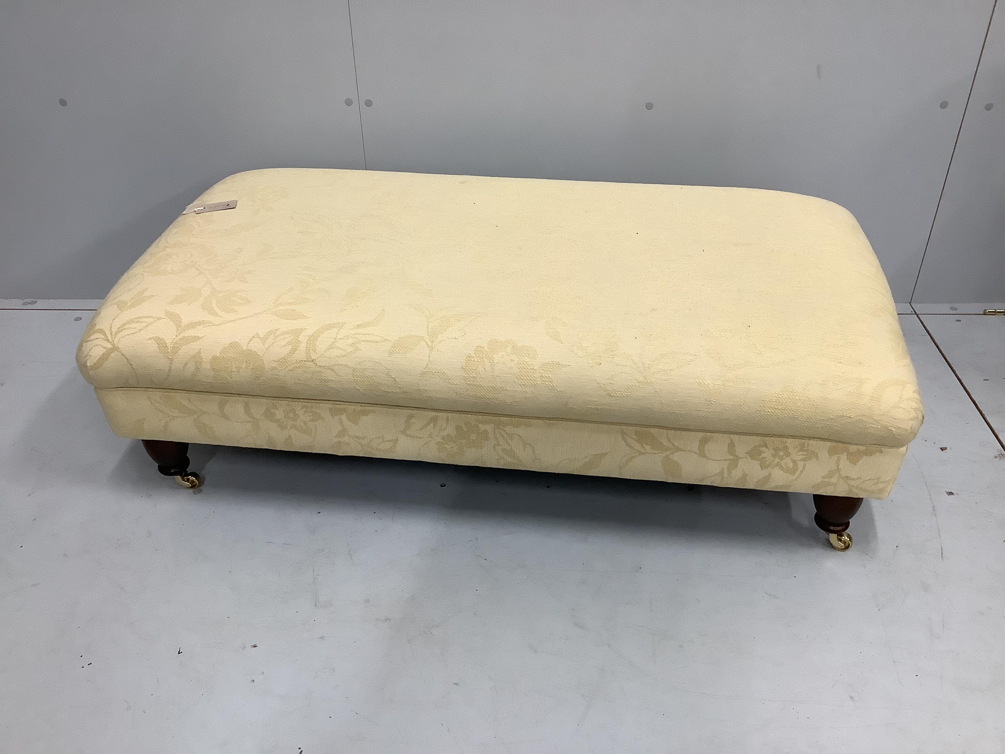 A reproduction Victorian style rectangular stool, width 122cm, depth 63cm, height 40cm